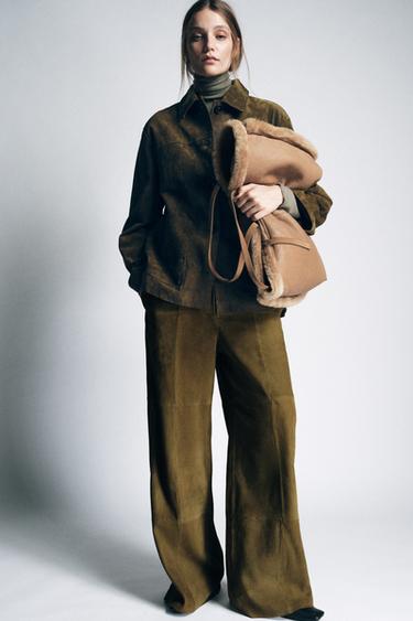 SUEDE LEATHER JACKET WITH POCKETS ZW COLLECTION LIMITED EDITION - Khaki by Zara