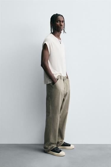 WASHED EFFECT CARPENTER TROUSERS - Light green by Zara - Image 3