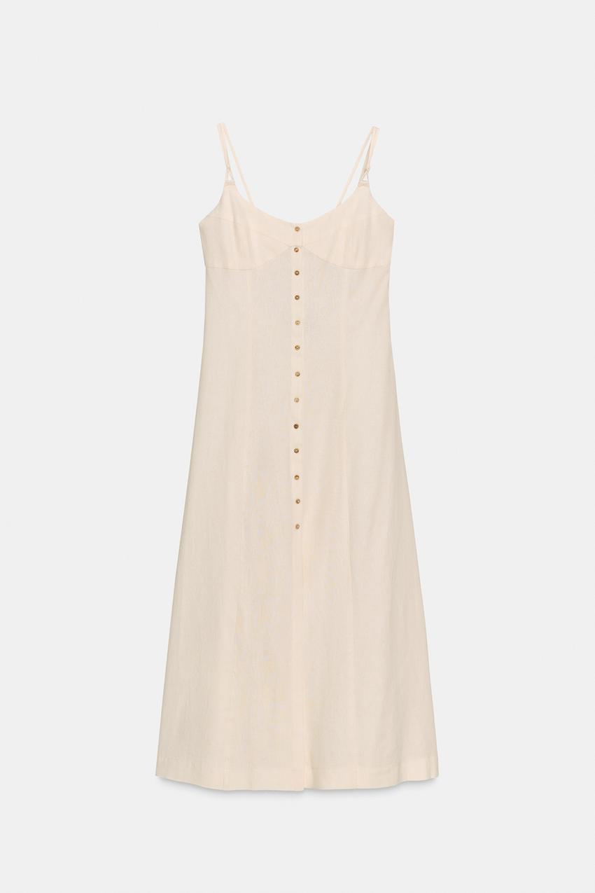 STRAPPY LINEN BLEND DRESS WITH BOW - Ecru | ZARA Australia
