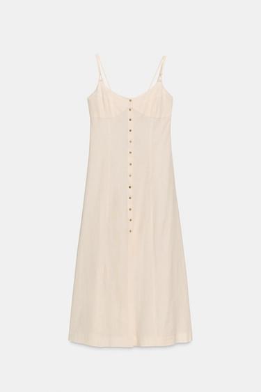 STRAPPY LINEN BLEND DRESS WITH BOW - Ecru by Zara - Image 0