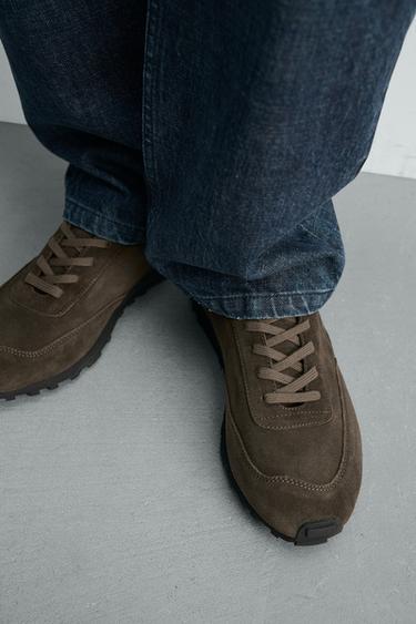 LEATHER TRAINERS - Taupe Grey by Zara - Image 2