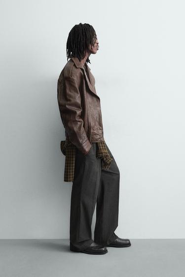 OVERSIZE LEATHER BIKER JACKET - Burgundy by Zara - Image 3