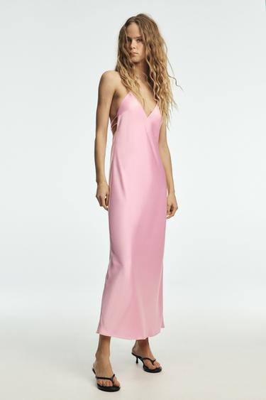 LONG V-NECK DRESS - Pink / Mauve by Zara