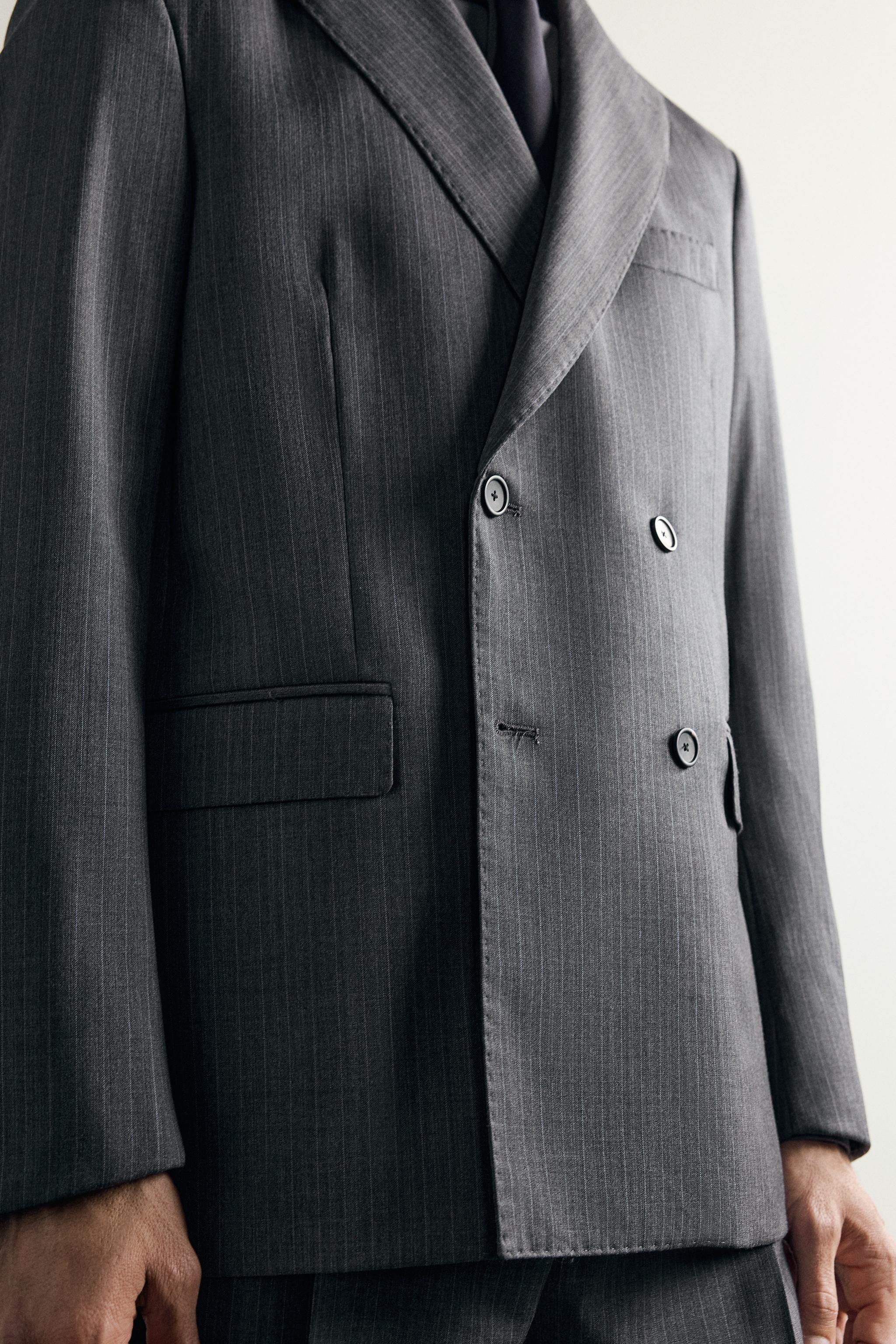 Zara ÇİZGİLİ %100 YÜN TAKIM BLAZER görsel 7