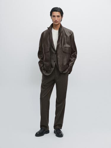 Zara Striped wool blend suit trousers - Brown marl - Image 0