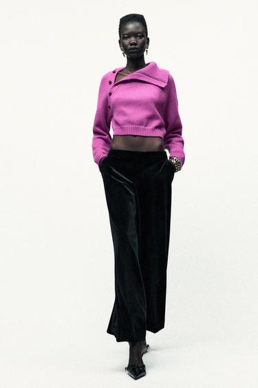 Zara KNIT SWEATER WITH ASYMMETRICAL COLLAR - Lilac