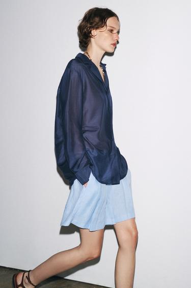 100% LINEN SHORTS ZW COLLECTION - Light blue by Zara