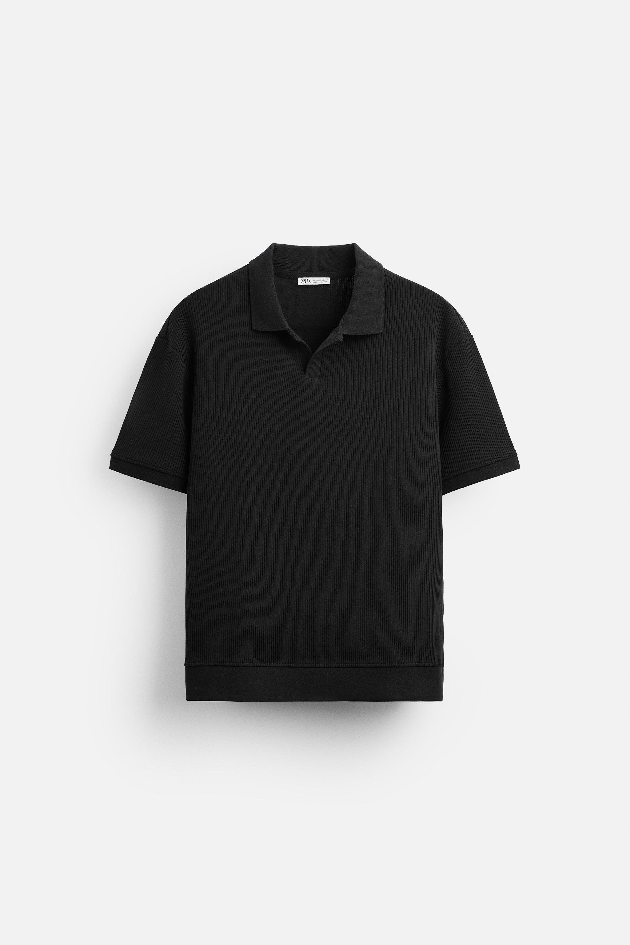 Zara Textured Polo Shirt With Ribbed Trims 800 Men