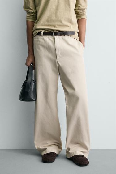 WIDE-LEG CHINO TROUSERS - Oyster-white by Zara
