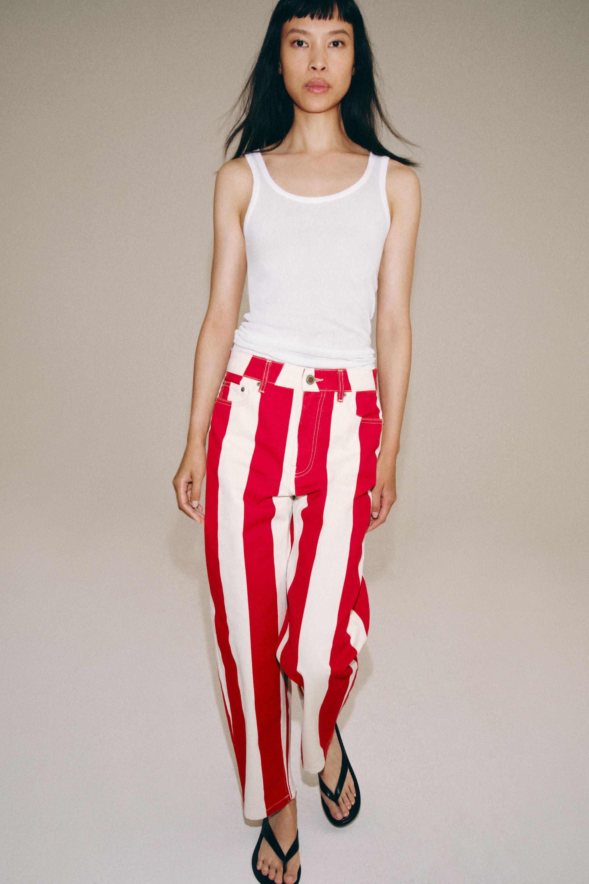 Женские джинсы Zara ZW COLLECTION MID-RISE TAPERED STRIPE JEANS