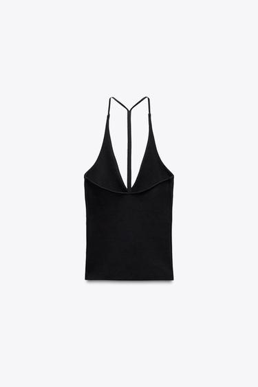 Zara HALTER TOP WITH BACK STRAP - Black