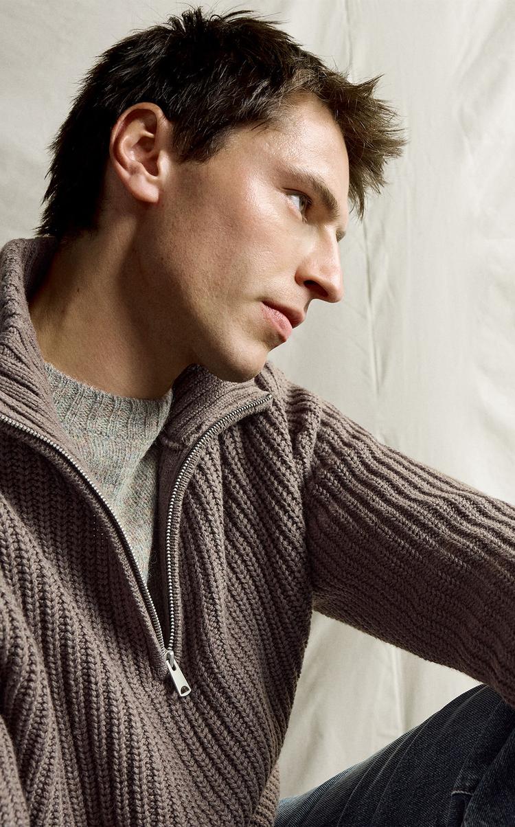 COTTON-WOOL QUARTER-ZIP JUMPER