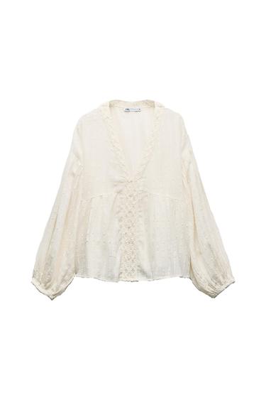 DOTTED MESH CROCHET BLOUSE