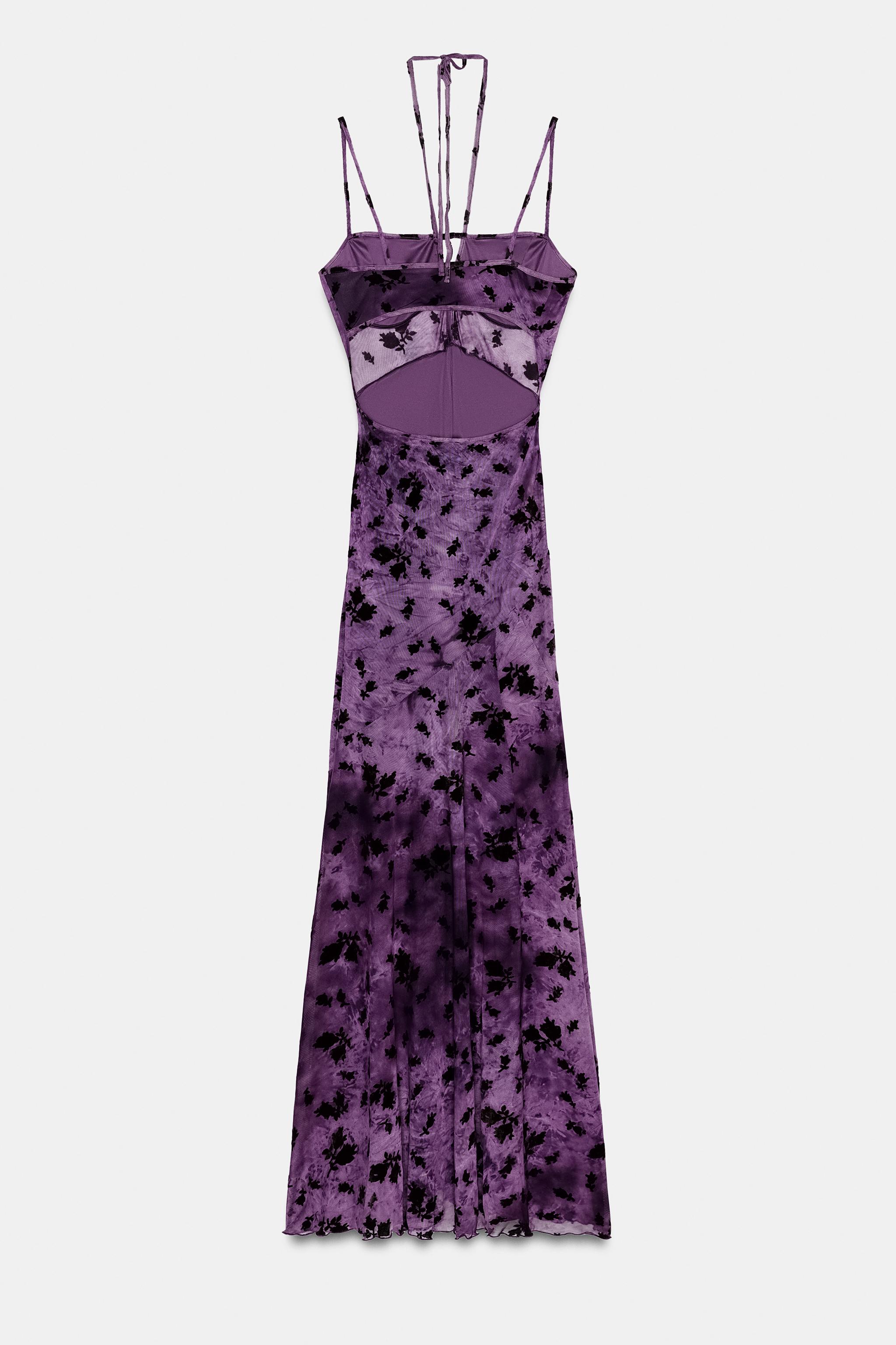 LONG FLOCKED TULLE DRESS - Purple | ZARA United States LONG FLOCKED TULLE DRESS - Purple | ZARA United States
