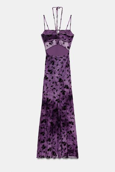 LONG FLOCKED TULLE DRESS - Purple by Zara - Image 6
