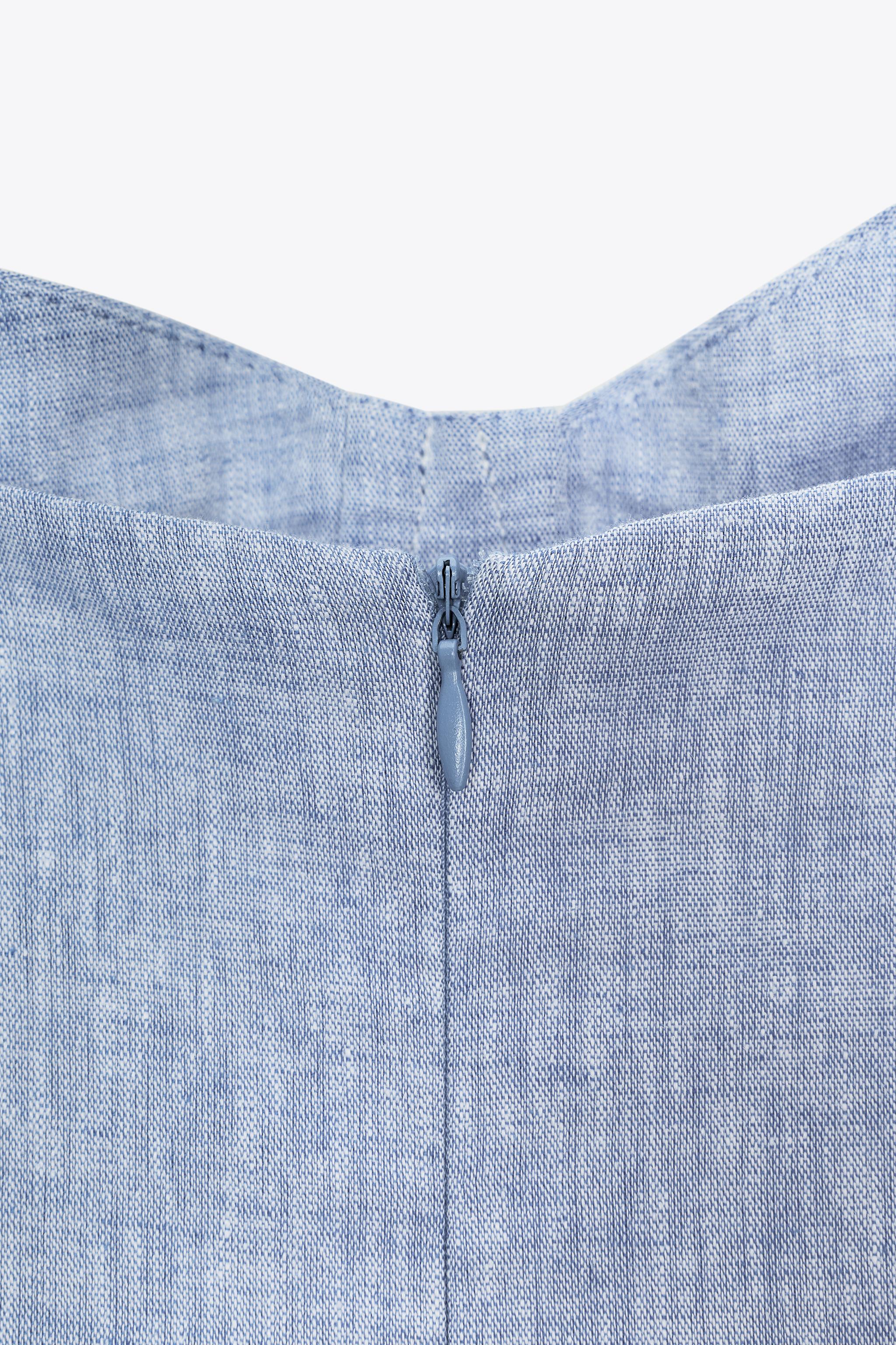 ZARA リネン バーレスク ミディ丈ワンピース 8411/789 リネン水玉ミディワンピース - 生成り/カーキ | ZARA Japan / 日本