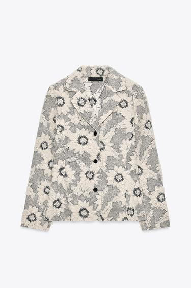 FLORAL TEXTURED BLAZER - Ecru / Black by Zara - Image 4