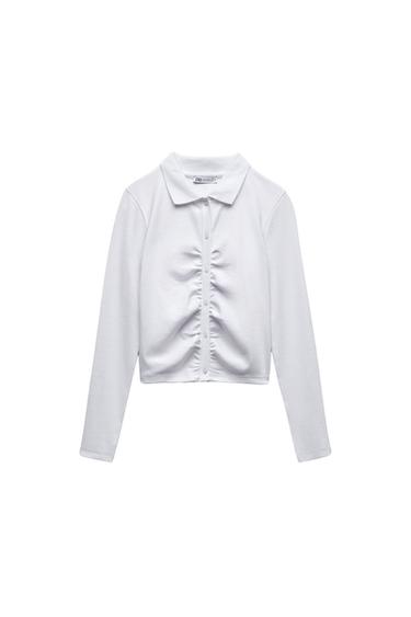 RIBBED POLO SHIRT WITH GATHERED DETAIL