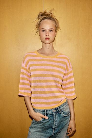 STRIPED KNIT TOP - Orange by Zara