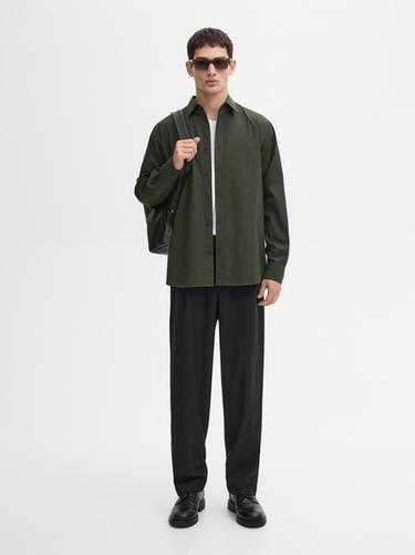 Zara Regular fit cotton poplin shirt - Green