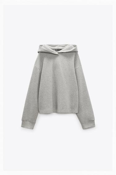 Zara PLUSH SOFT PRINT HOODED SWEATSHIRT - Gray marl