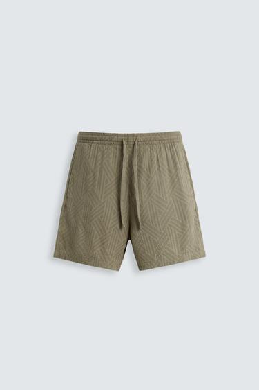 BERMUDA COM JACQUARD GEOMÉTRICO - Caqui-claro da Zara