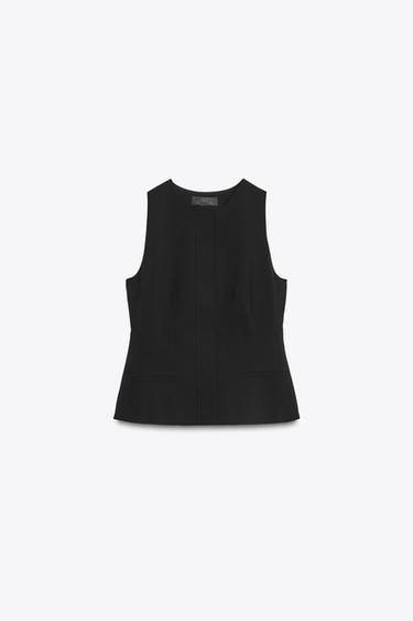 Zara FITTED PEPLUM VEST - Black