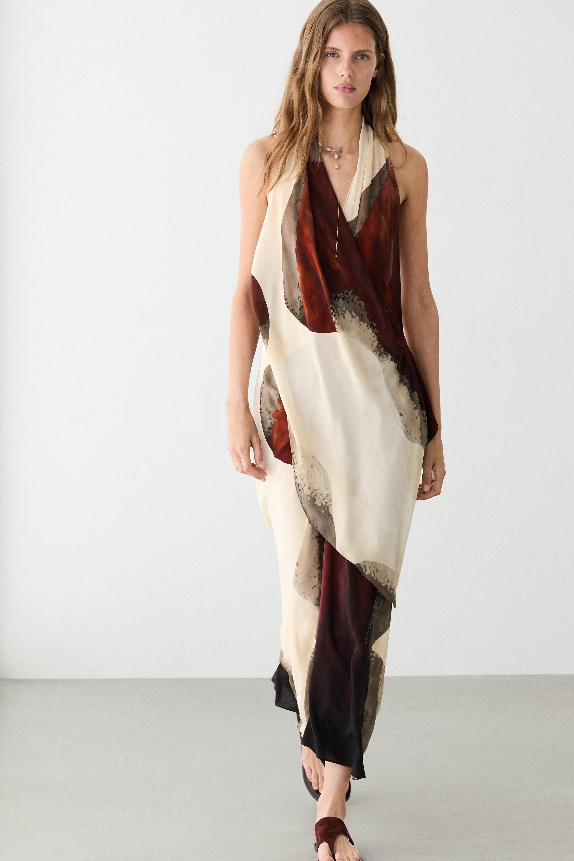 Long flowing halter neck dress