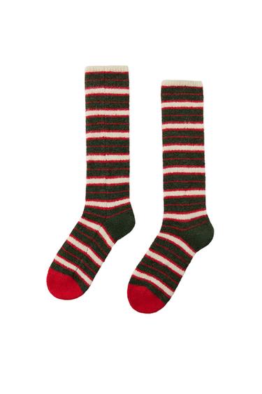 TALL STRIPED JACQUARD SOCKS - Green by Zara