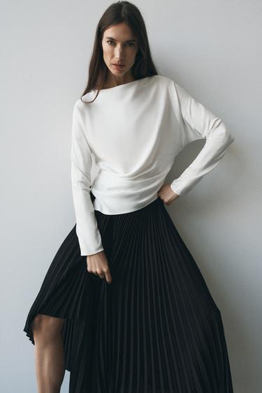 ZW COLLECTION DRAPED SATIN BLOUSE - Oyster-white by Zara - Image 0