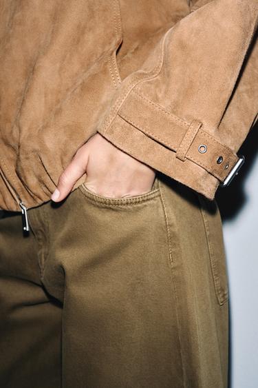 BLOUSON EN CUIR DAIM ZW COLLECTION ÉDITION LIMITÉE - Marron clair de Zara - Image 3