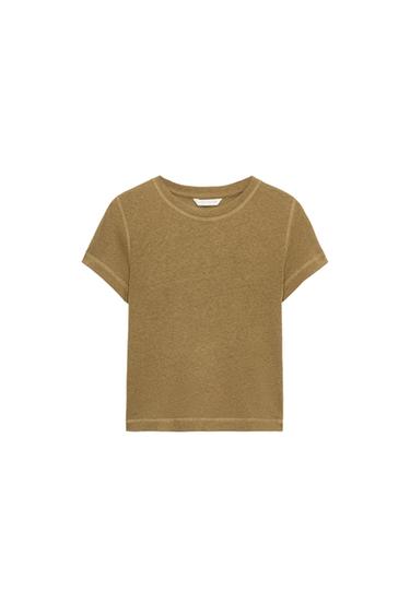 SHORT SLEEVE RUSTIC T-SHIRT - Mustard by Zara