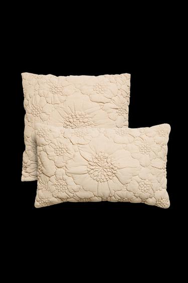 Zara FLORAL LINEN THROW PILLOW COVER - Light beige