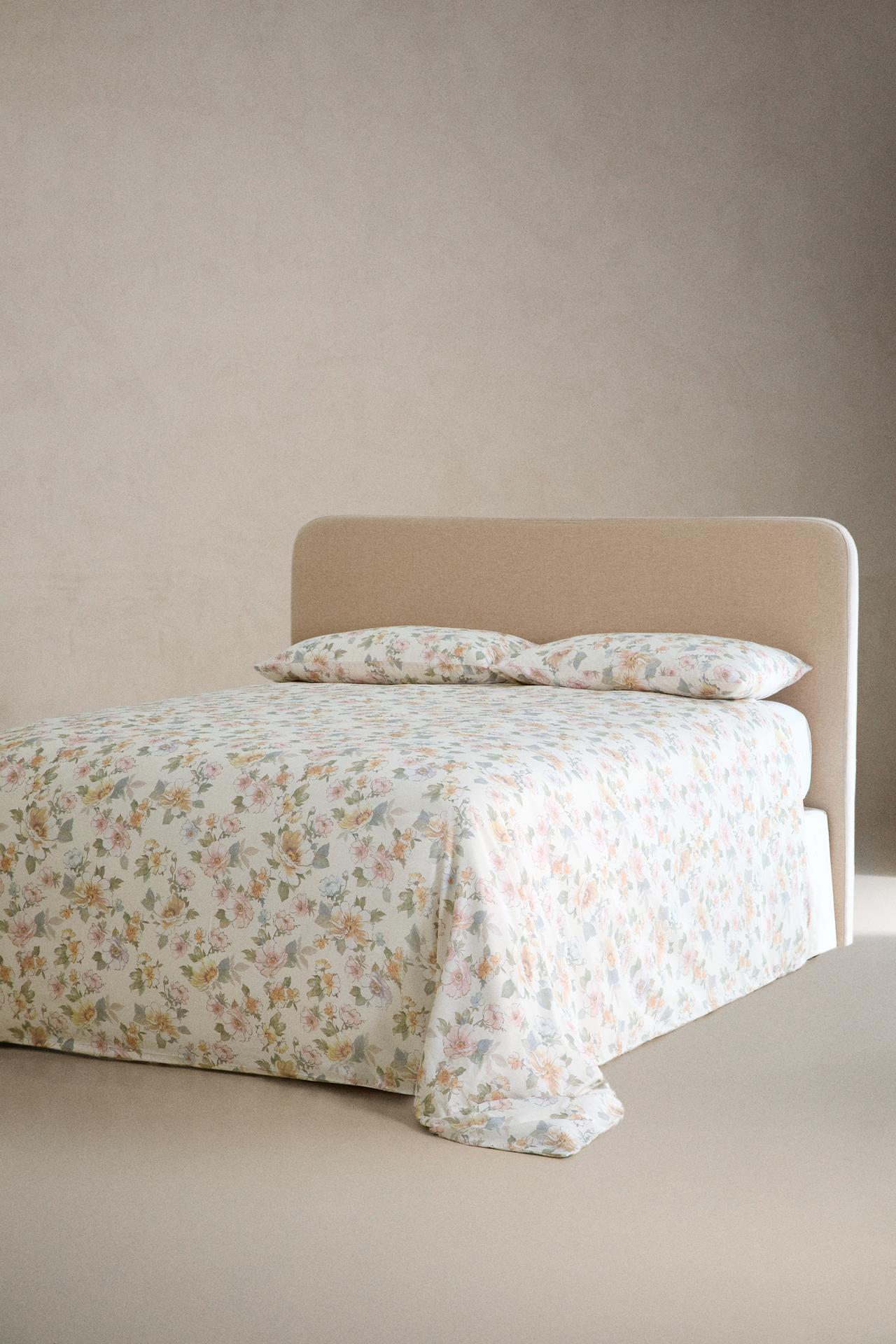 SATEEN FLORAL DUVET COVER — Ecru
