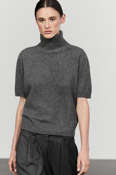 Short sleeve turtleneck knit sweater — Mid-gray 2