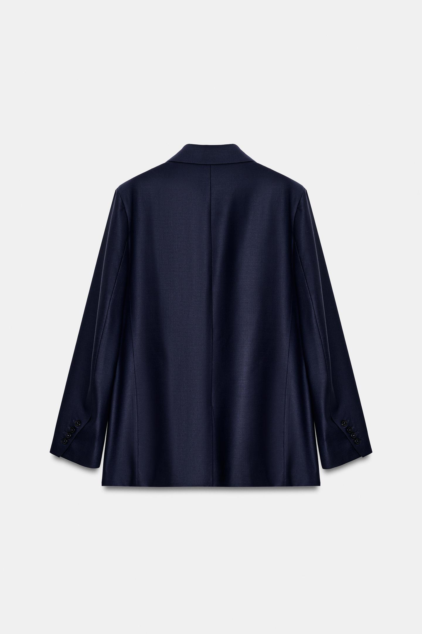 Женский пиджак Zara ZW Collection Wool-Blend Straight-Fit Blazer, цвет: Тёмно-синий — фото 7