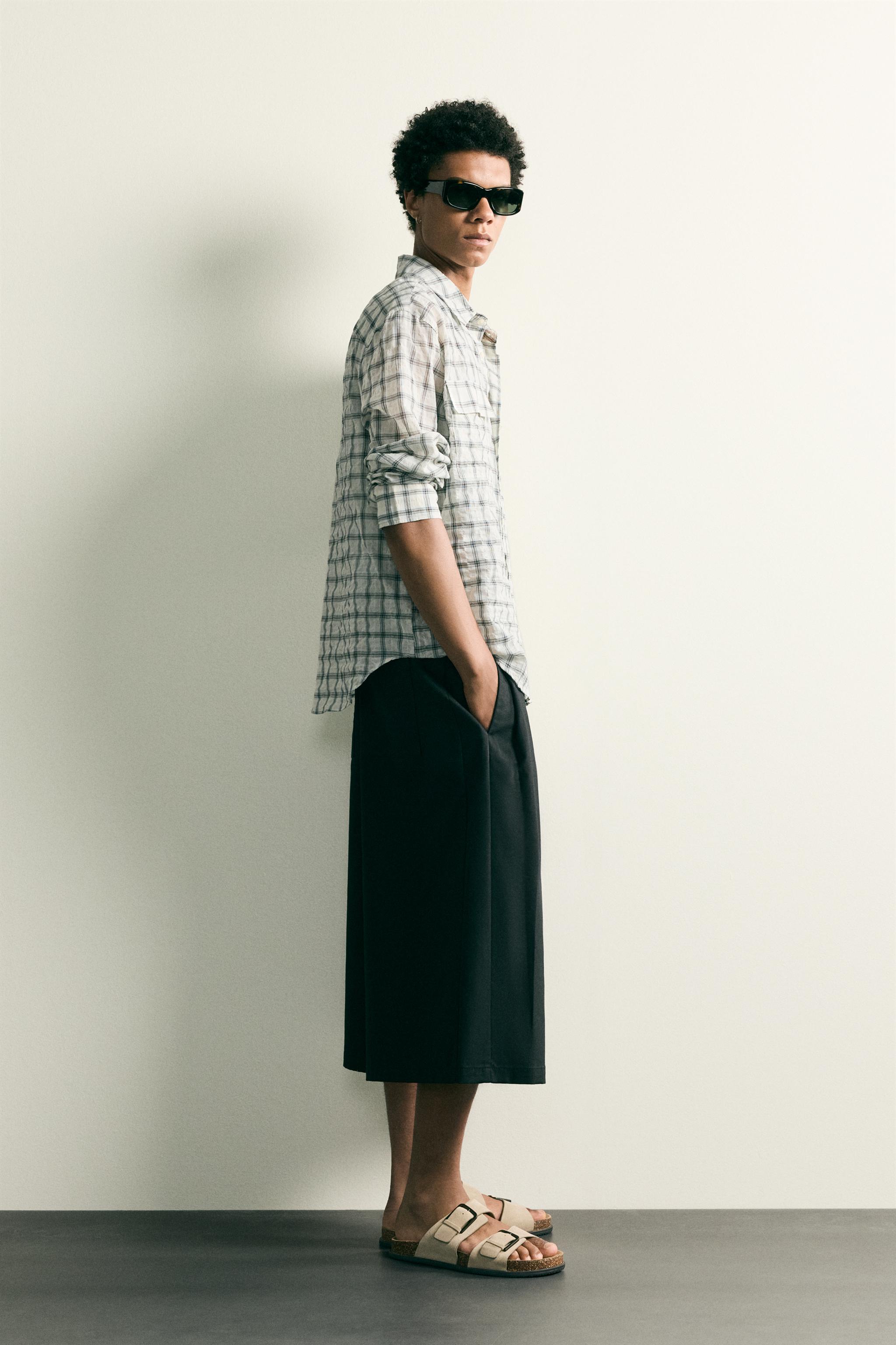 TEXTURED PLAID RELAXED FIT SHIRT
