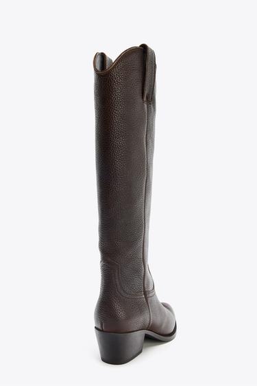 LEATHER KNEE-HIGH BOOTS - Brown by Zara - Image 3
