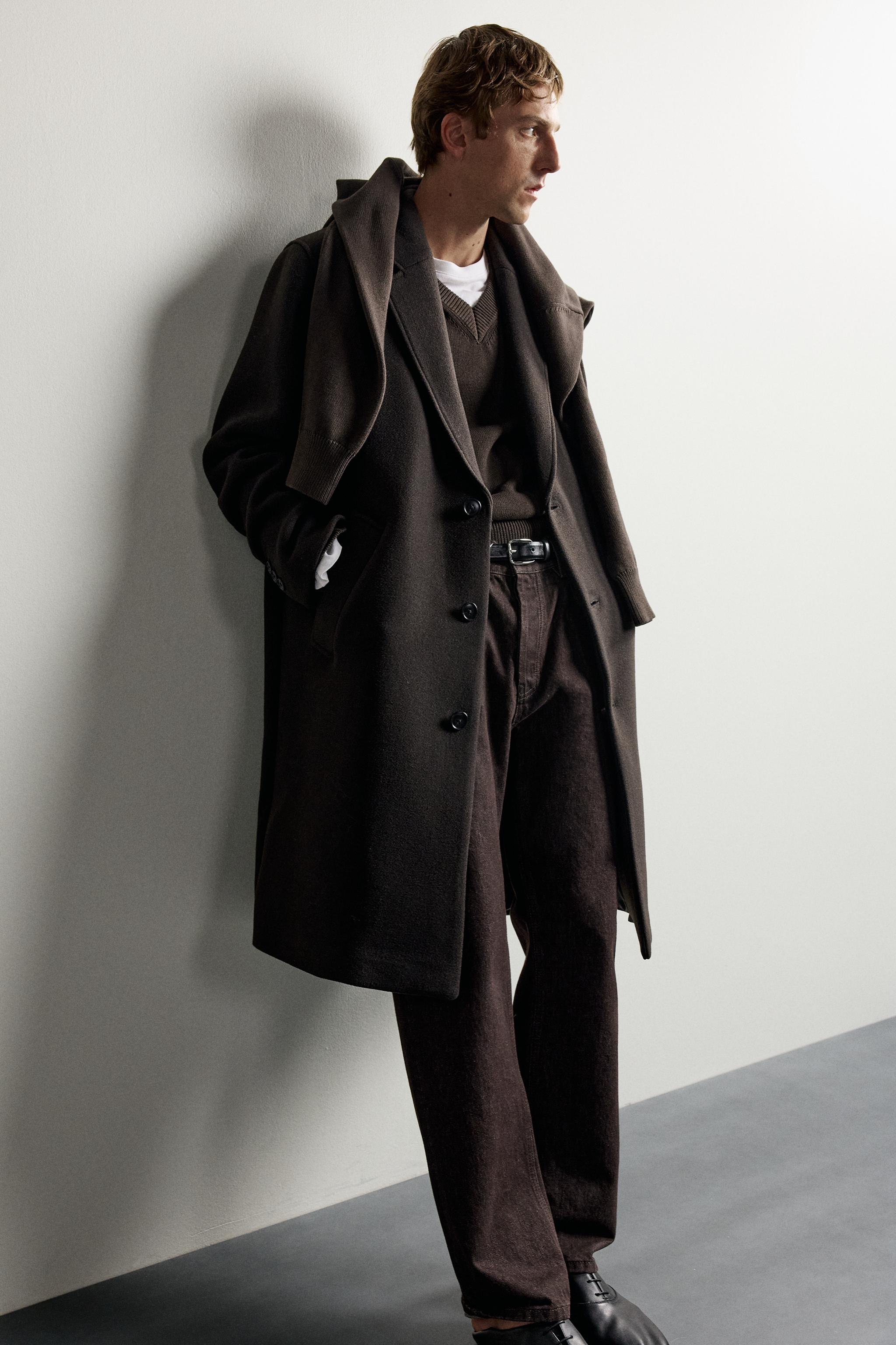 ウール混リラックスフィットコート - ブラウン | ZARA Japan / 日本