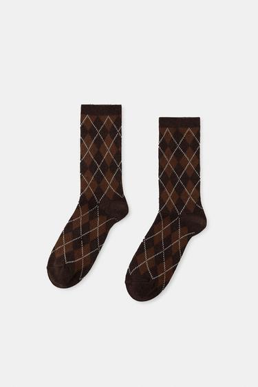 DIAMOND COTTON SOCKS - Dark brown by Zara