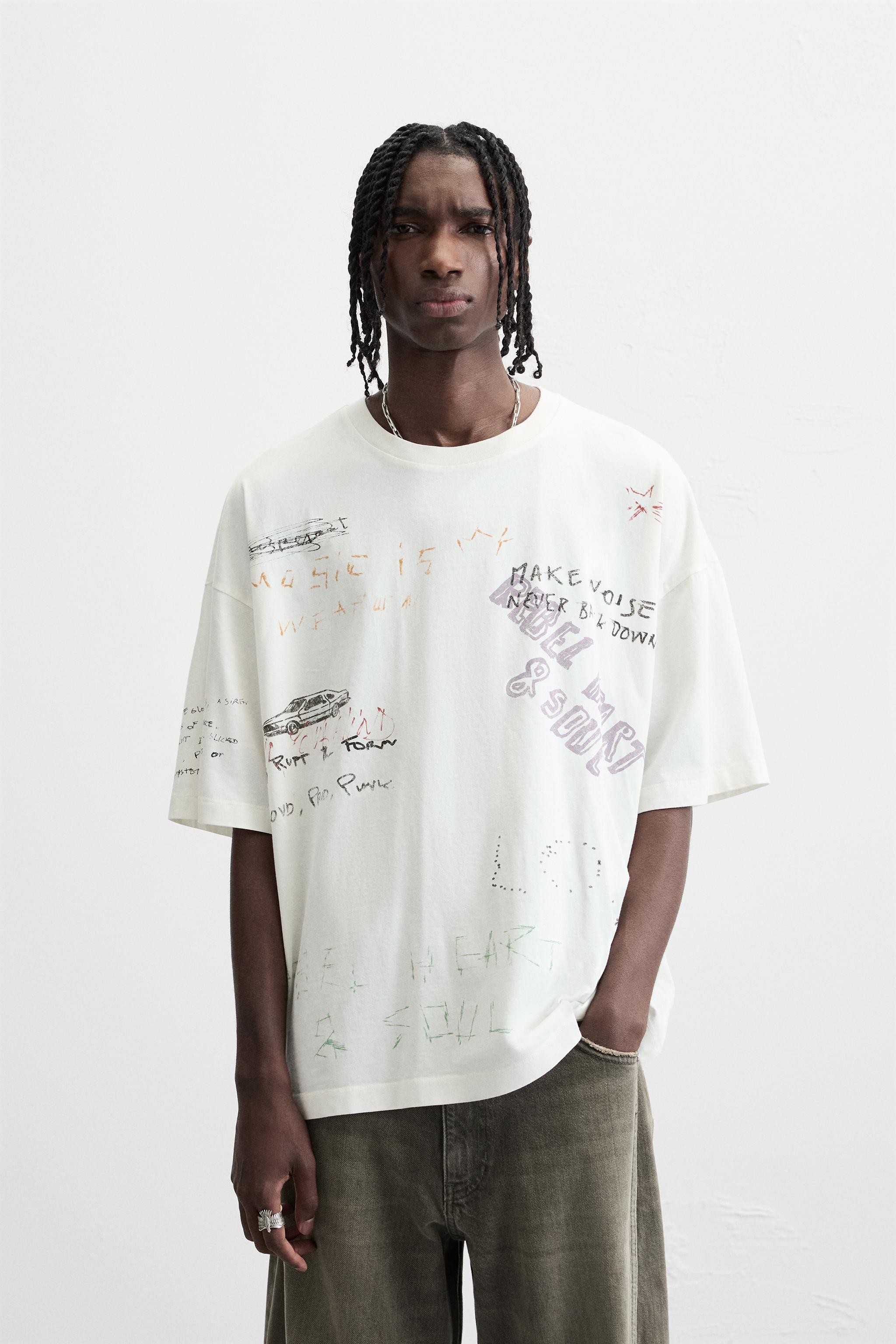 Camiseta Zara Washed Text Hombre Gris En Camiseta ZARA Washed Text