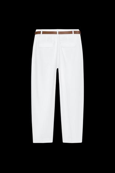 LINEN BELTED STRAIGHT-LEG TROUSERS - Oyster-white by Zara
