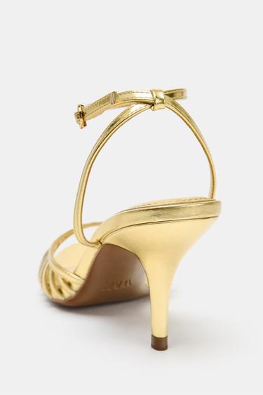METALLIC STRAPPY SANDALS - Golden by Zara - Image 4
