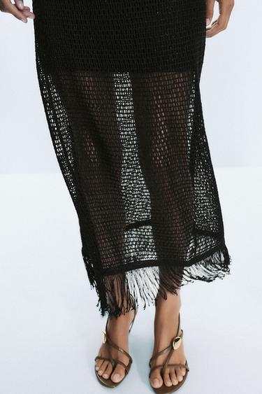 FRINGED STRAPLESS MIDI DRESS - Black by Zara - Image 3