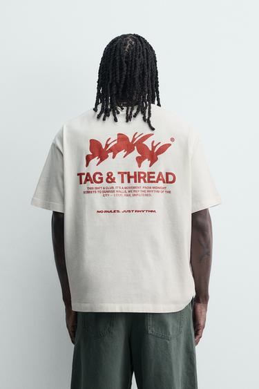 T-SHIRT MIT KONTRAST-PRINTS - Cremefarben von Zara