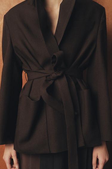 ZW COLLECTION LIMITED EDITION 100% WOOL BELTED BLAZER - Khaki by Zara