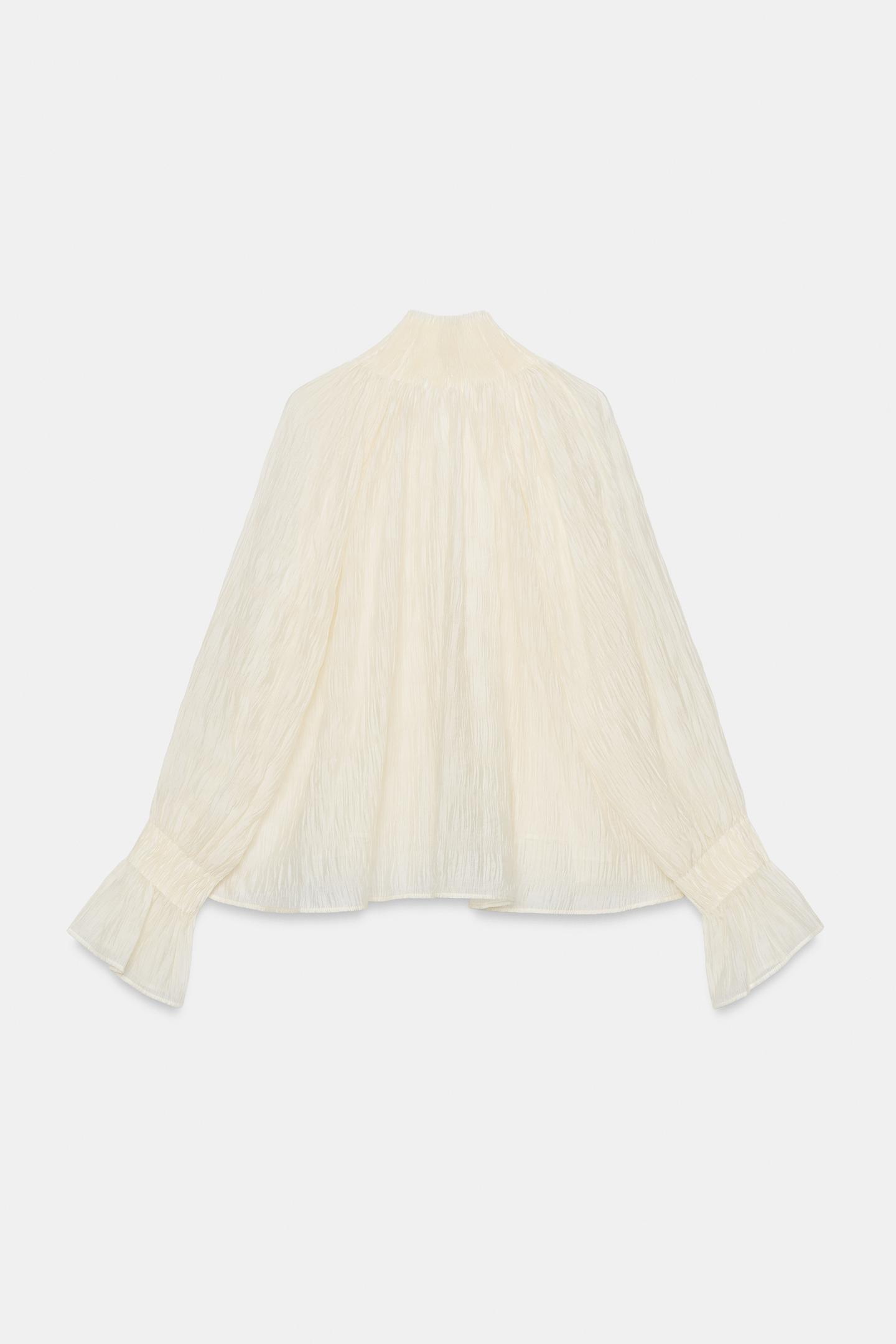 Женская блузка Zara ZW Collection Lyocell-Blend Ruched Blouse, цвет: Экрю — фото 6