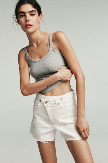 TRF MOM FIT HIGH-WAIST BERMUDA SHORTS - Ecru by Zara