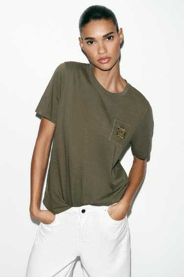 FADED-EFFECT EMBELLISHED T-SHIRT - Green by Zara