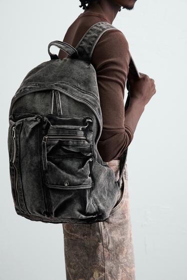 WASHED-EFFECT DENIM BACKPACK - Black by Zara - Image 0